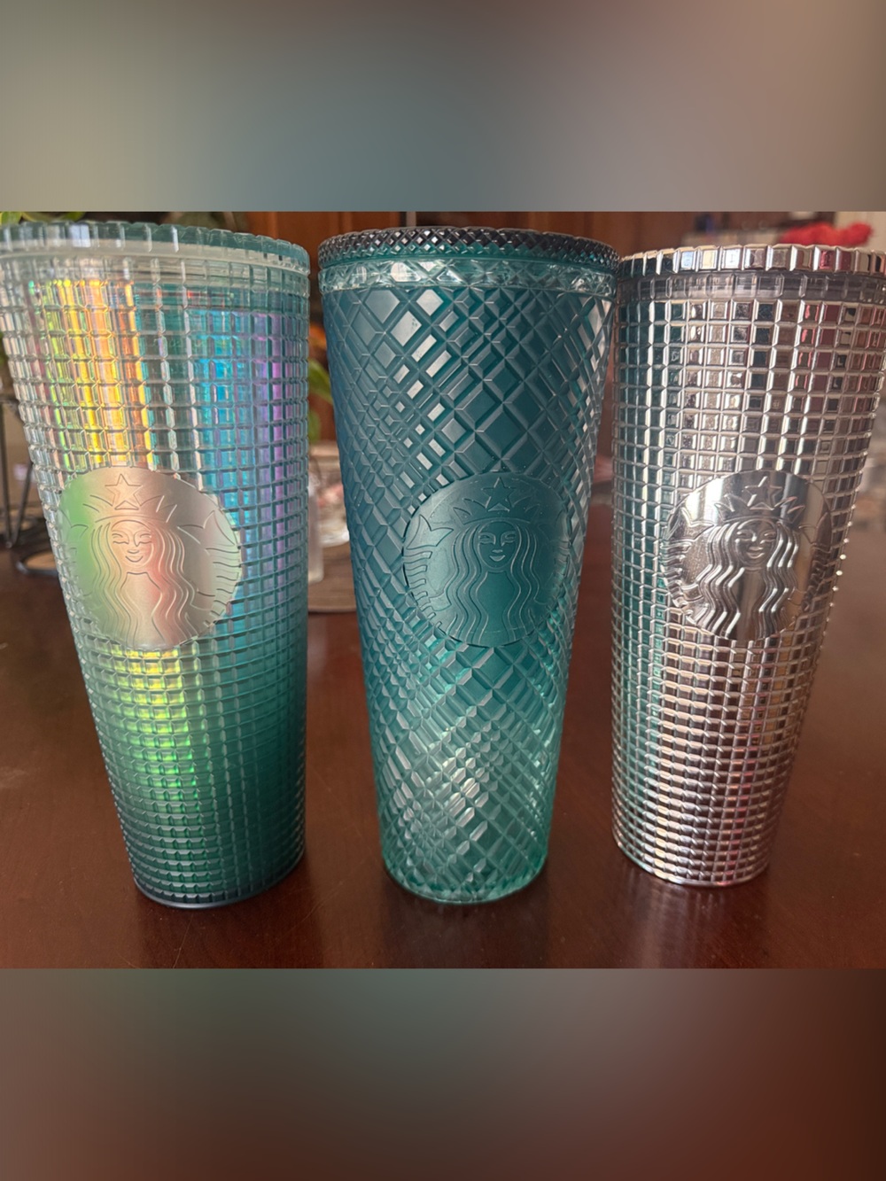Iridescent Turquoise and silver Textured Tumbler